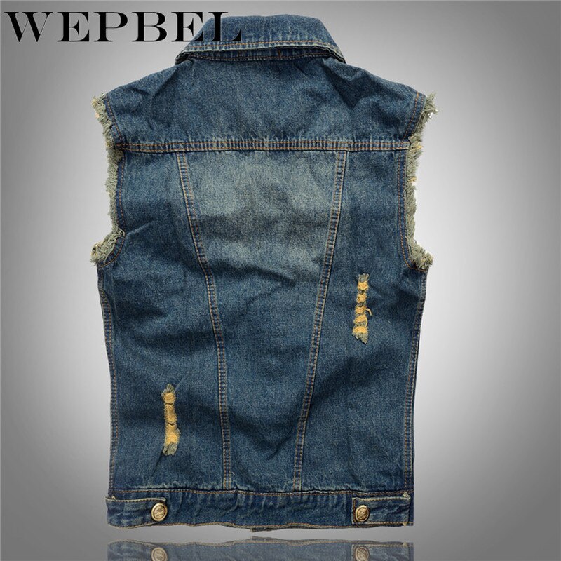 WEPBEL automne Vintage rétro Punk Cowboy hommes sans manches déchiré jean gilet Denim gilets noir Badge moto gilet