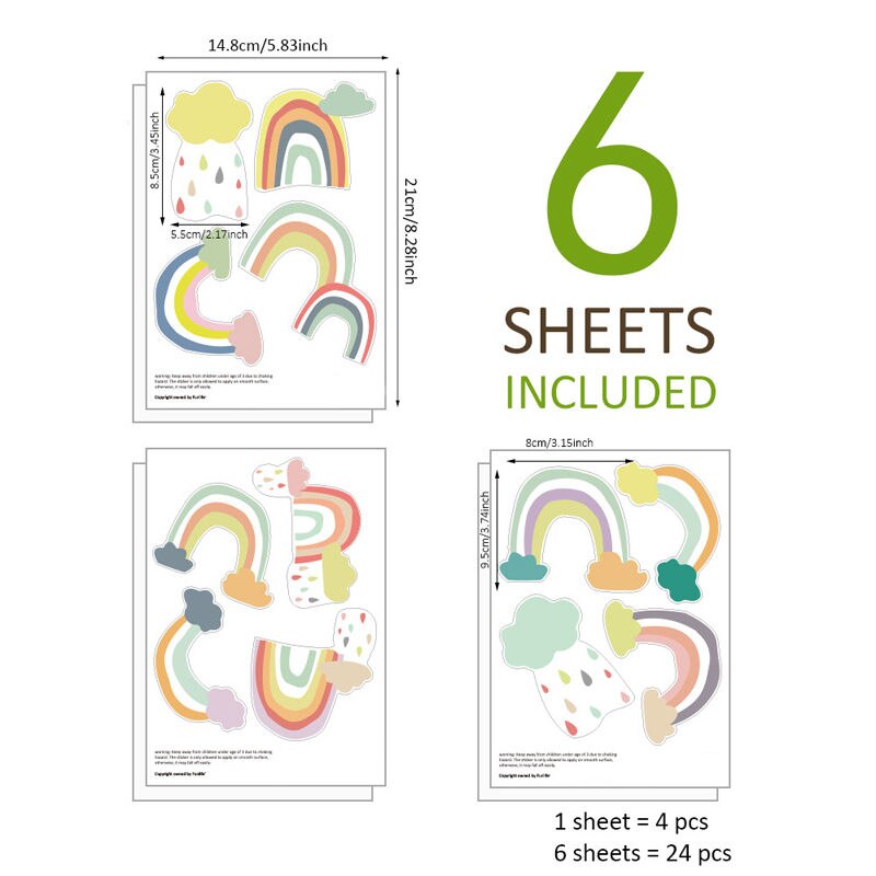 Vacclo 24 kpl/setti läpinäkyvä seinätarra lastenhuone sateenkaari tapetti liima seinätarrat vauvan huoneen sisustustoimittaja