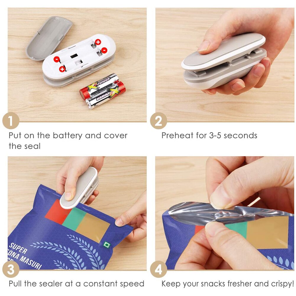 Mini Machine à sceller à la main 2 en 1, Machine à sceller à la chaleur, pince pour sac de collation, outil de presse à main Portable pour ménage gris