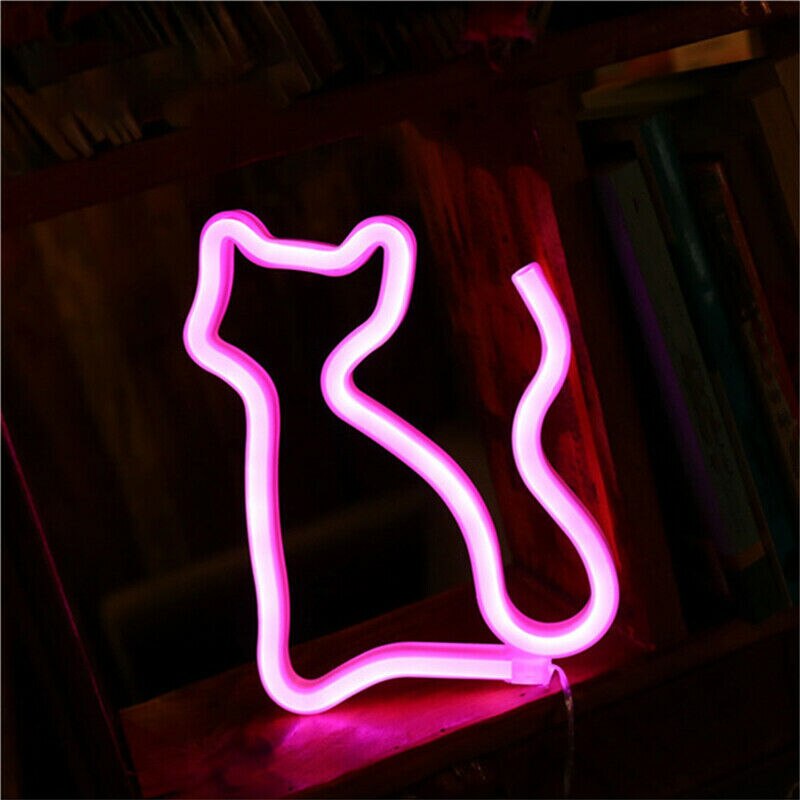 9 estilos de luz de néon led colorido arco-íris sinal de néon para o quarto festa em casa decoração de casamento presente de natal lâmpada de néon: Pink cat