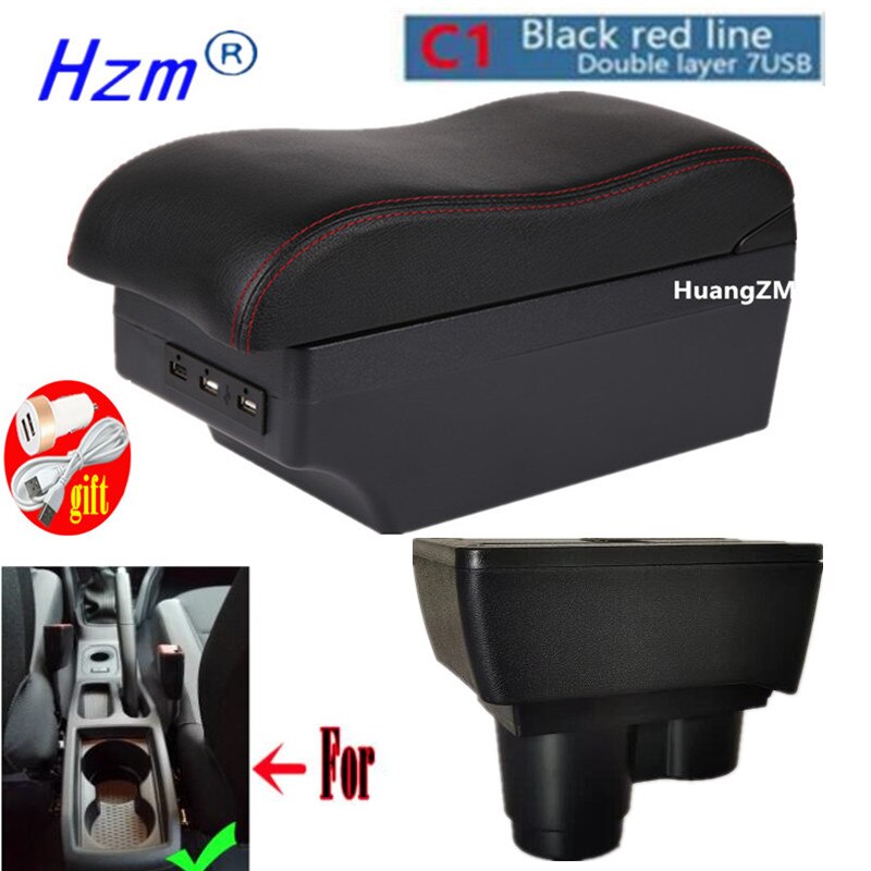 For Renault Dacia Duster 2 3 Ⅱ Ⅲ Armrest Box Auto Central Console Storage Car Accessories with USB Charging: C1 red line 7USB