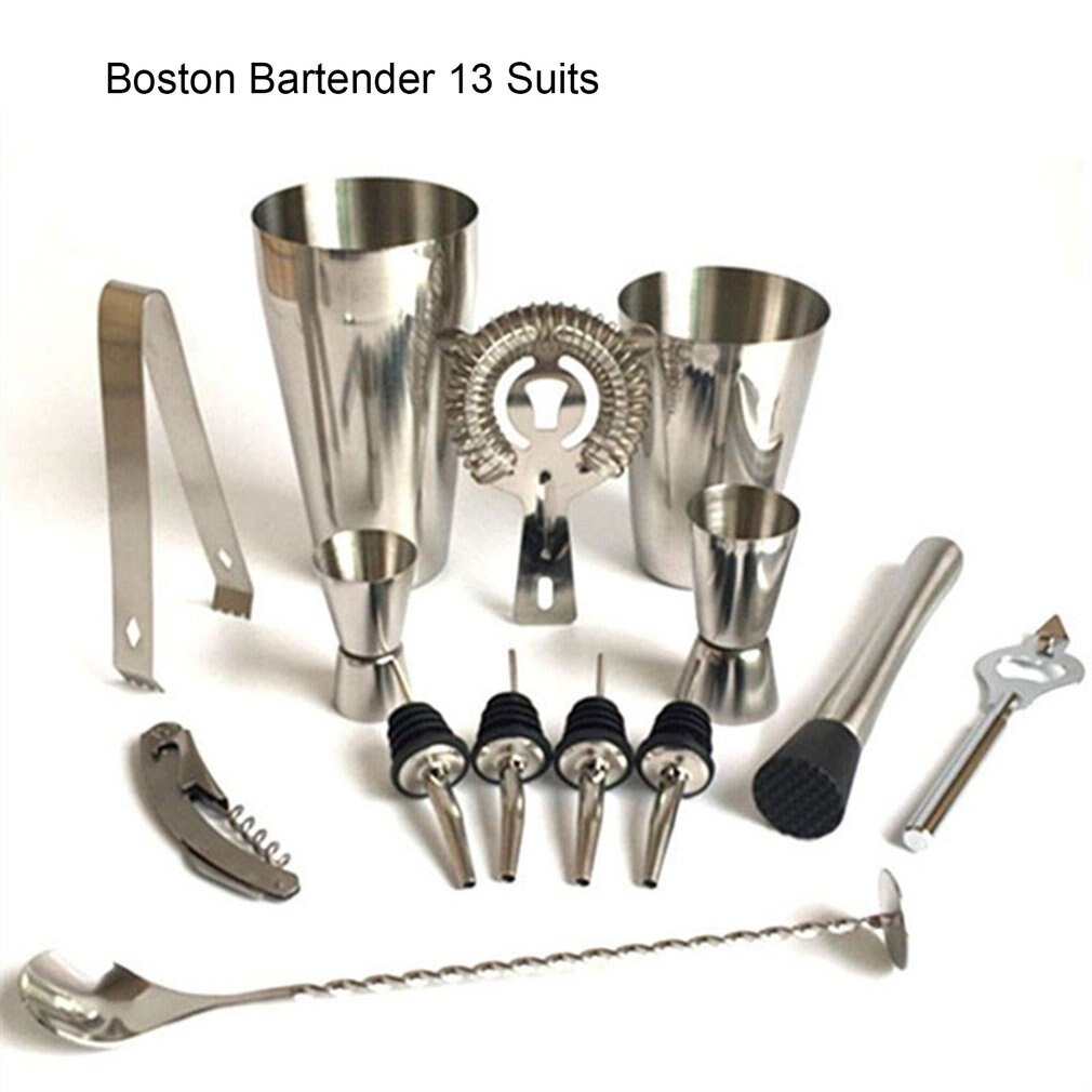 13 Stks/set Rvs Cocktail Shaker Mixer Wijn Martini Boston Shaker Set Bar Kit Voor Barman Drinken Party Bar Gereedschap