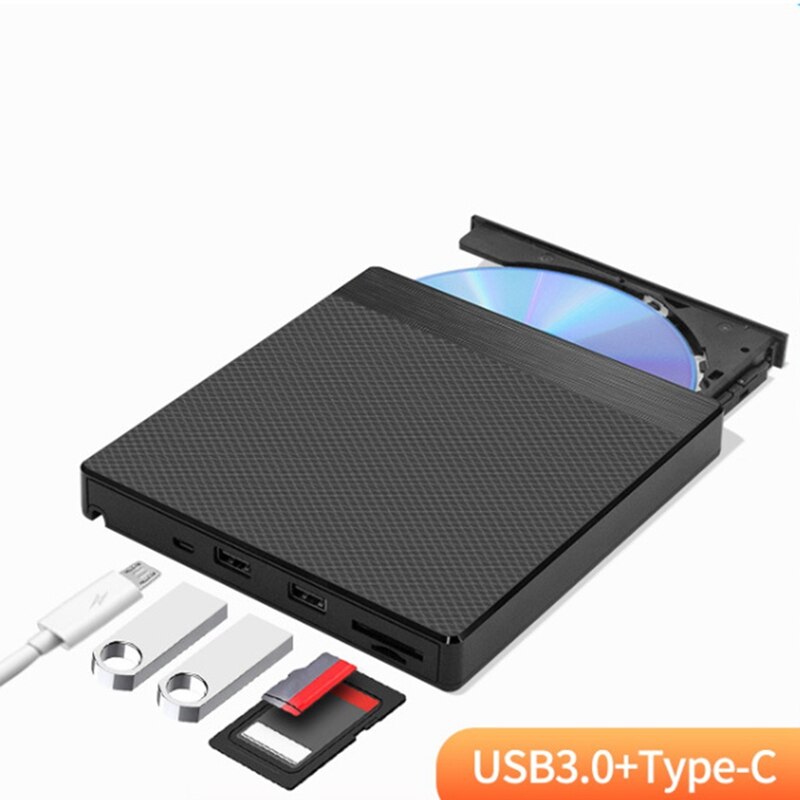 -External DVD Burner USB 3.0 Portable CD/DVD ROM +/-RW Drive with 2 USB, SD/TF Ports for Laptop Desktop Computers