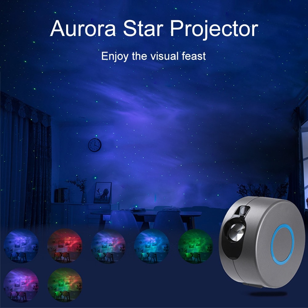 Stjernehimmel ledet projektorlampe stjerne nattelys med fjernbetjening us / eu-stik farverig aurora stjerneprojektor natlys