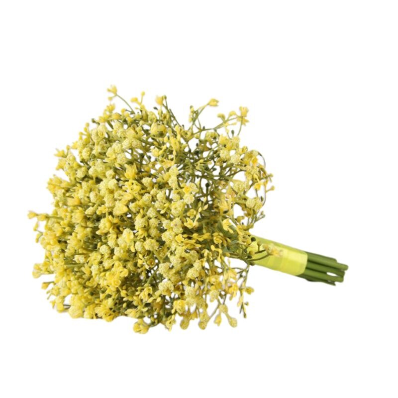 Artificielle bébé souffle gypsophile mariage mariée demoiselle d'honneur Bouquet tenant des fleurs avec ruban de Satin pour la décoration de fête à la maison: Jaune