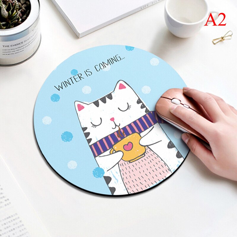 1pcs cartoon dier patroon muismat 20*3 cm ronde rubber muismat kantoor computer thuis non- slip desk pad: A2