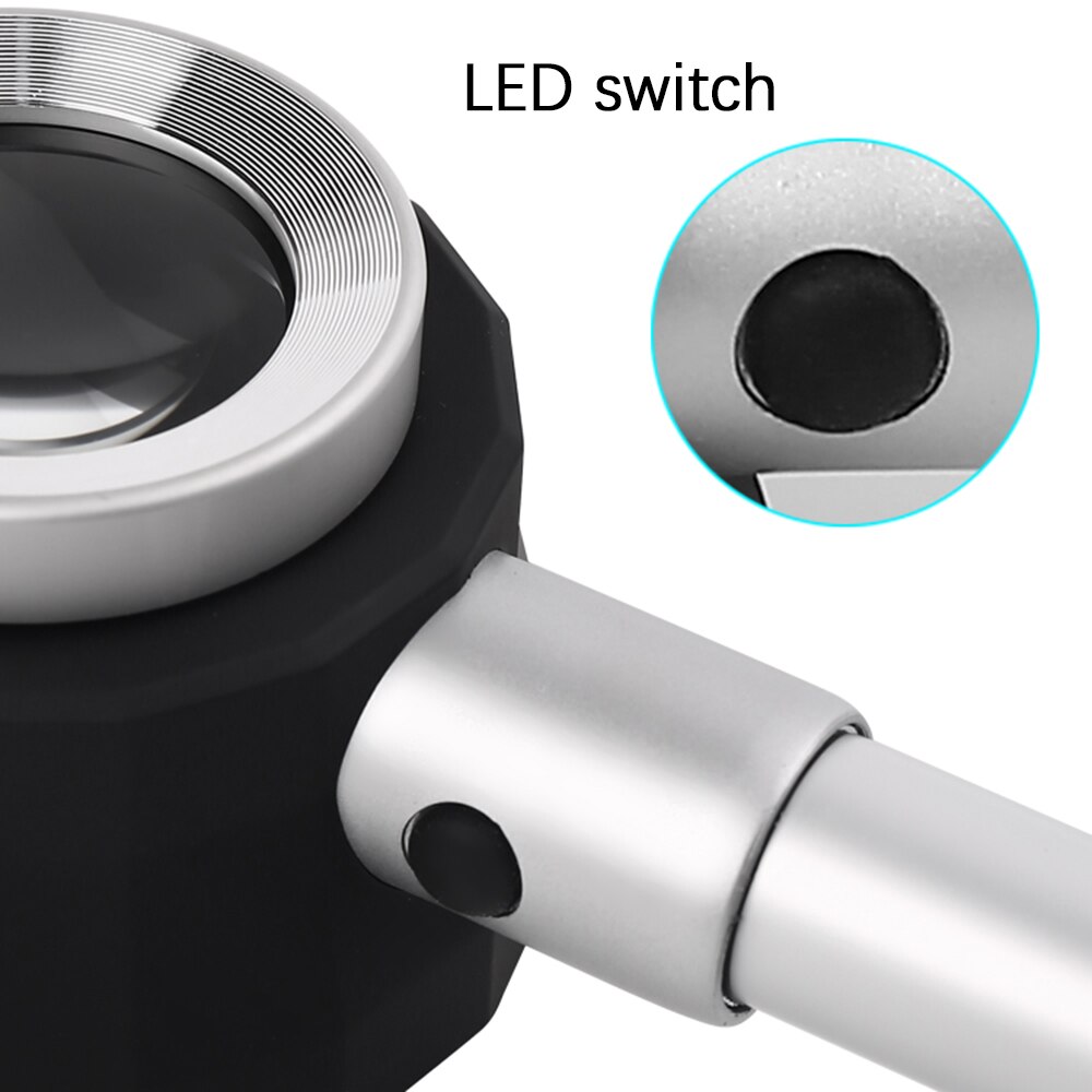 Lupa portátil de mano con luz LED UV 45X, dermatoscopio, mango, báscula de medida de visión clara y suave, lupa de vidrio óptico ,gafas aumento,lentes aumento con luz,pantalla 3d para movil