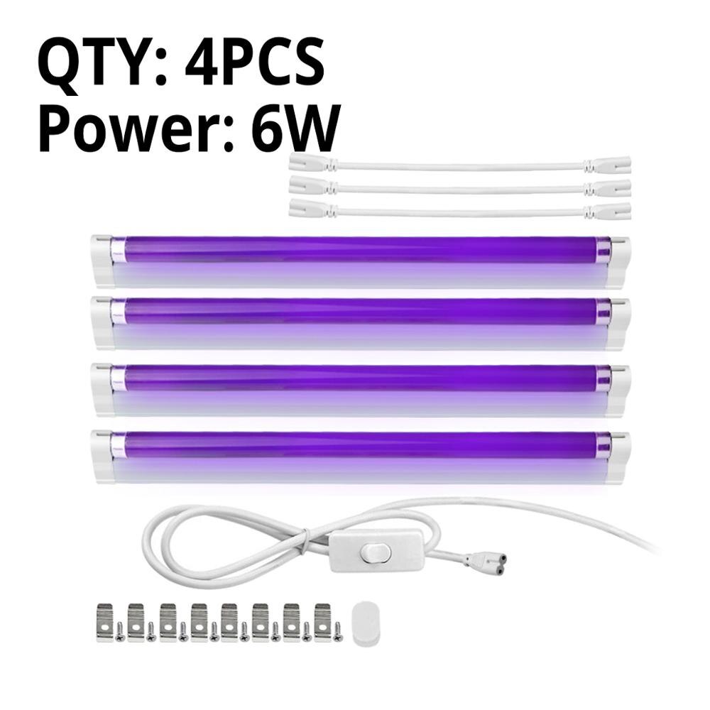 6W8W Blacklight Buis T5 Ultraviolet Lamp Uva 365nm Blauw Uv Licht Bar Lamp 110V 220V Tl Cfl Violet lamp Detectie Podium: 4Pcs 6W With Plug / 110V US