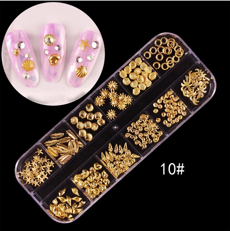 1 box Nail Stone Gold Shell Star Nail Studs Nail Onderdelen Decoratie Ster Cirkel Maan Nail Art Nail Salon