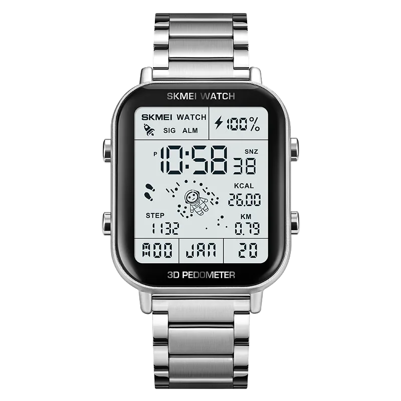Skmei Mannen Stop Watch Countdown Polshorloge Kalender Klok Reloj Hombre Sport Stappenteller Calorieberekening Digitale Horloges 1888: Zilver