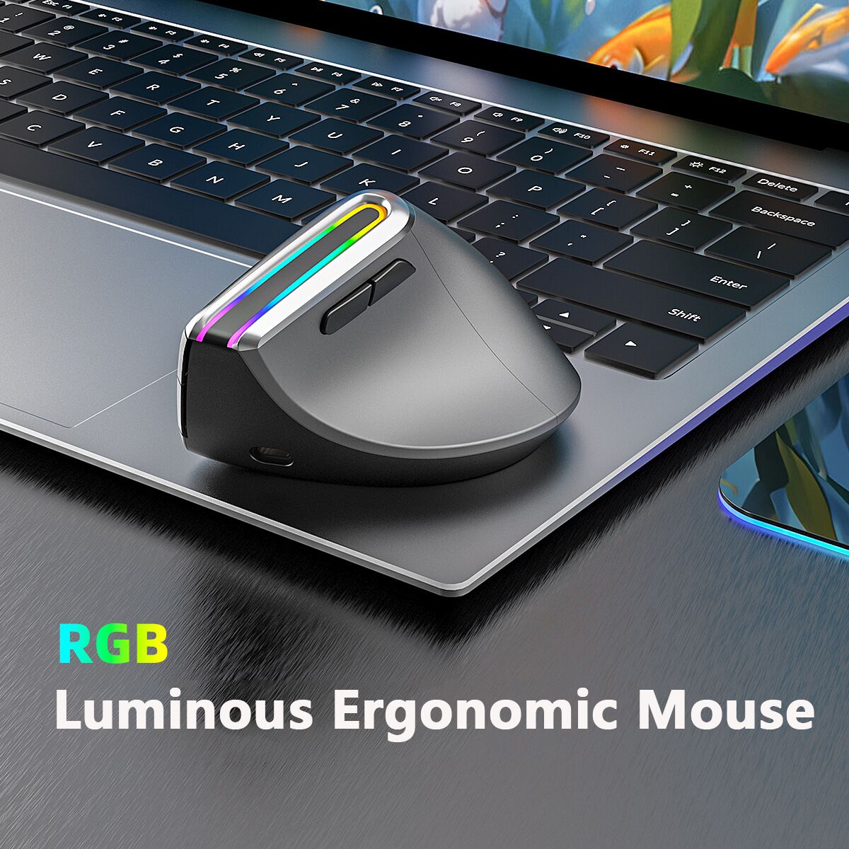 JOMAA Ergonomisk RGB Trådlös Vertikal Mus 2.4G USB Uppladdningsbar Bluetooth