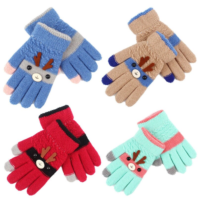 3 ~ 8 år søde jule hjorte tegneserie børn piger handsker vinter strik uld vanter fløjl tykke børns børn holder fingeren varm