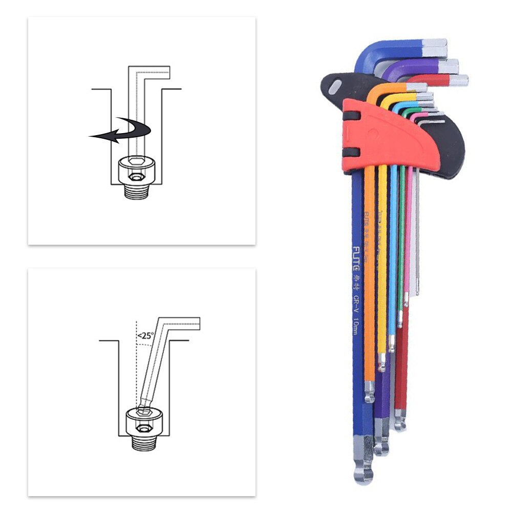 Sammenleggbar unbrakonøkkel metall metrisk unbrakonøkkelsett sekskantet skrutrekker unbrakonøkkel unbrakonøkkel håndverktøy bærbart sett med