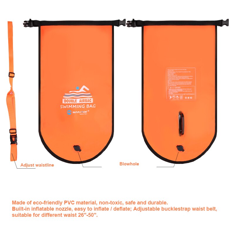 20L Opblaasbare Open Pvc Zwemmen Boei Tow Float Dry Bag Dubbele Air Bag Met Taille Riem Voor Zwemmen Water Sport veiligheid Zak