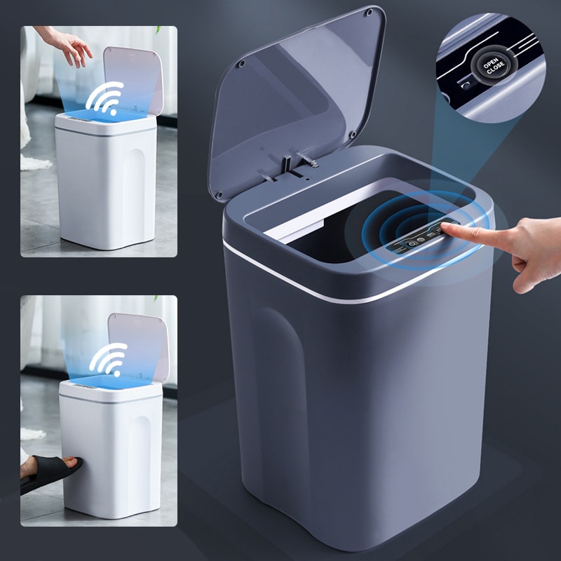 Smart Trash Can Automatic Induction Trash Can with Lid USB Charging Trash Can Bin 12/16L with LED Lights Home Smart Garbage Bin