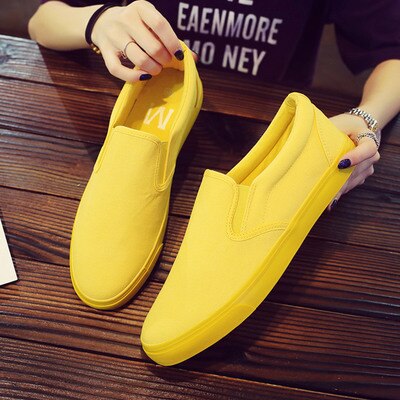 Homme chaussures toile tissu décontracté couleur uni mâle jaune baskets sans lacet mocassins paresseux mocassins talon plat Simple Style AA-273: Jaune / 41