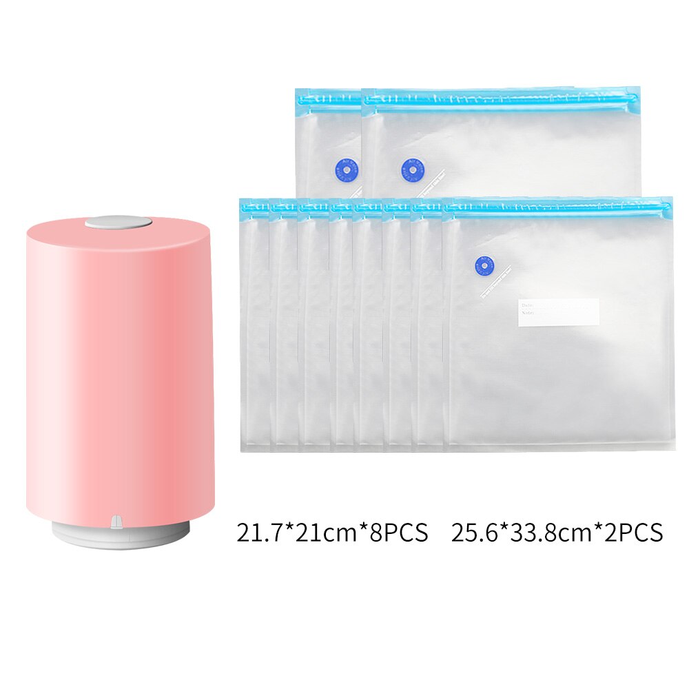 FUNHO – pompe à vide automatique USB pour aliments, Machine à emballer sous-vide, avec 5 sacs de recyclage, économiseur d'aliments: ZKJ-pink 10bags