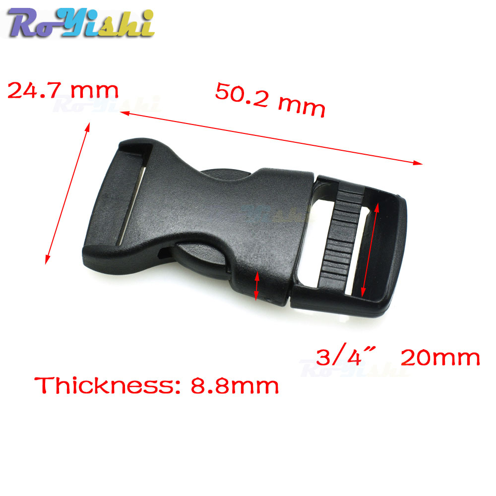 Plastic Side Release Buckles For Paracord Bracelet / Backpack Black: 100pcs / Webbing Size 20mm