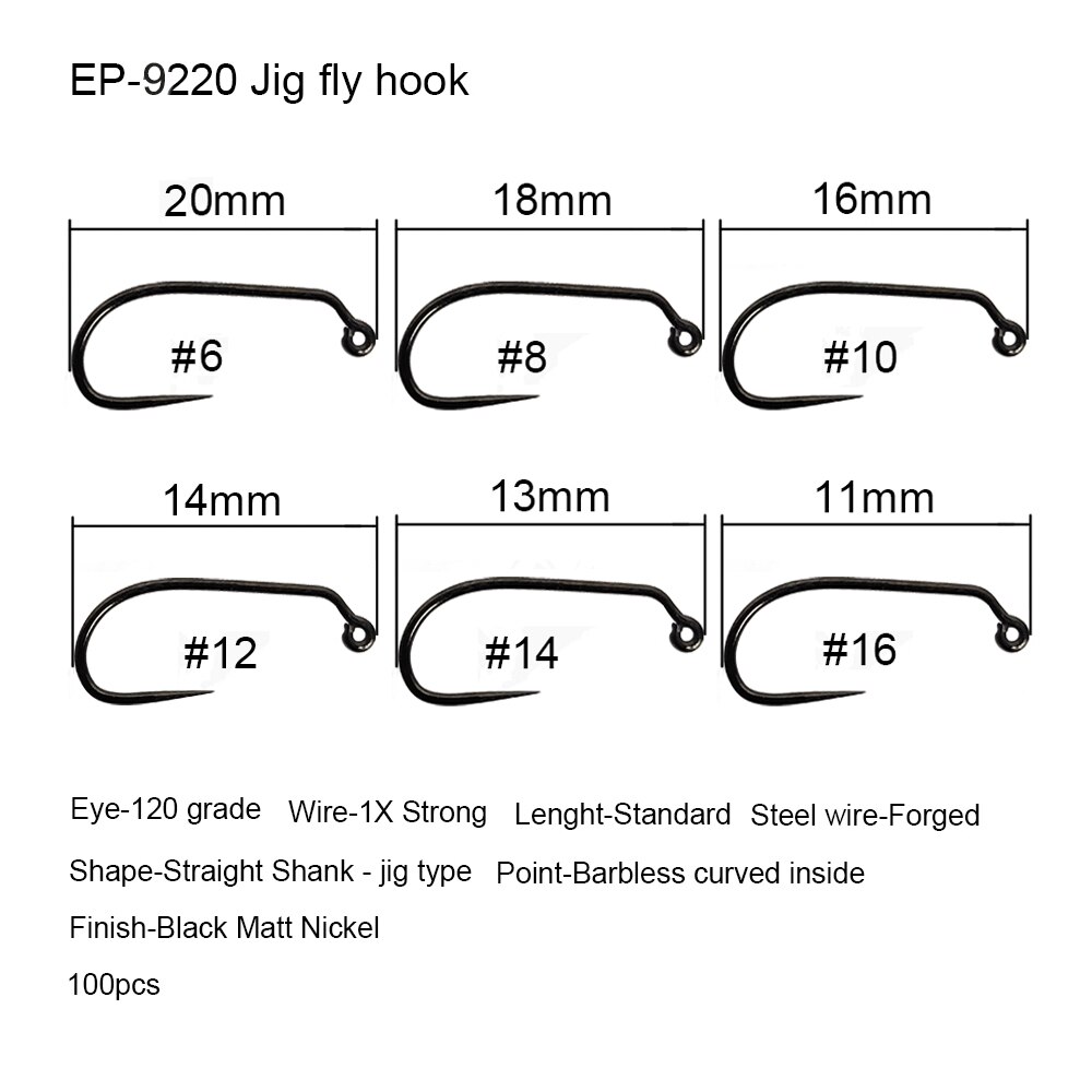 Eupheng 100 Stuks Vliegvissen Haak Weerhaakloze vliegbindset haak Vissen Droge Nimf Shirmp Natte Caddis Fly Hook: 8 / Light Grey