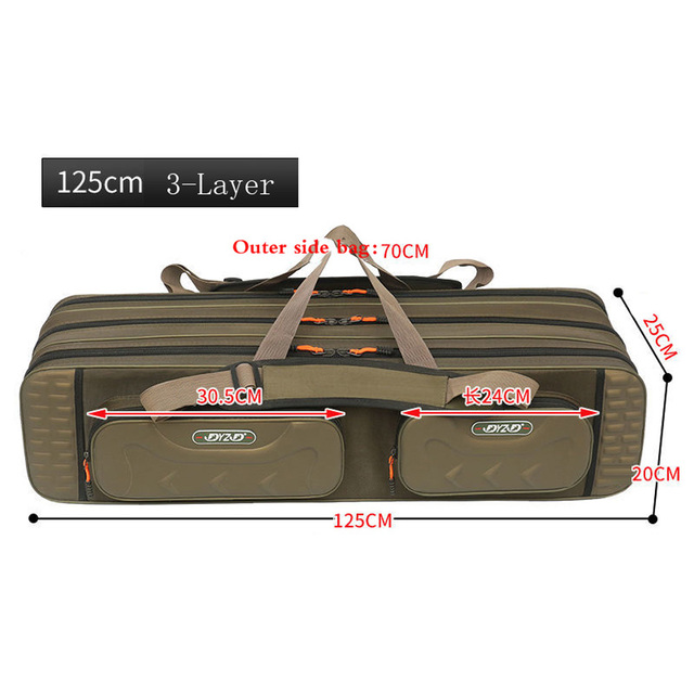 125cm 130cm 4 Layer Waterproof Fishing Rod Bag Thickening Oxford Fishing Pole Reel Tool Storage Case Tackle Gear Travel Organize: 3 Layer 125cm
