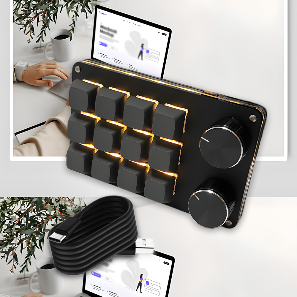 12 Keys Mini Mechanical Gaming Keyboard One Handed Keypad USB-C Wired Keypad Programmable and Swappable Keyboard for working