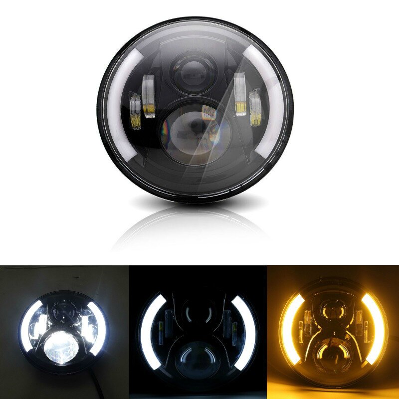 7Inch Ronde Led Koplampen + 4.5Inch Fog Passeren Lichten En Adapter Ring Voor Harley Touring Electra Glide Road king Street Glide: 50W Black