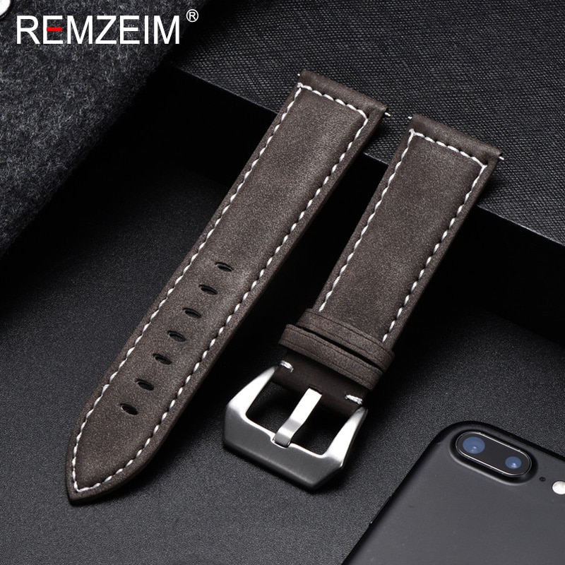 Remzeim Vintage Bruin Lederen Band 18Mm 20Mm 22Mm 24Mm Voor Mannen Vrouwen Vervanging Horlogeband Horloges Armband effen Gesp