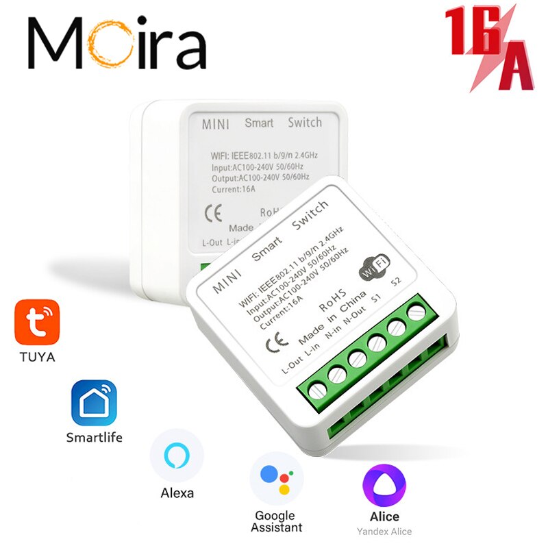 Tuya Mini 16A Switch 2-way Control Switches WiFi Dual-mode Smart Breaker Works With Alexa Google Home Support Smart Life APP