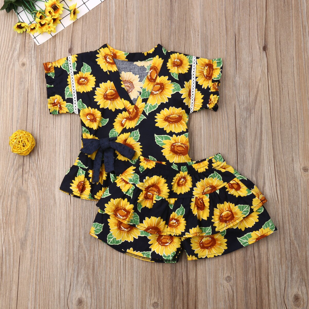 Uk Peuter Kid Baby Meisje Bloemen Ruche Tops Shorts Outfit Kleding Pyjama Zomer