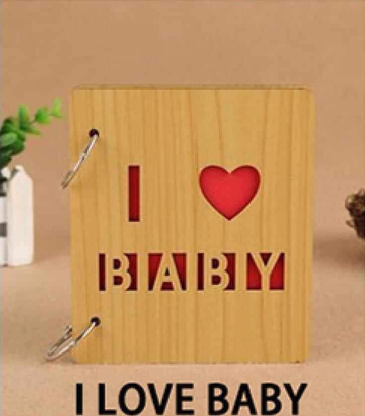 5 Inch DIY Red Wood Hollow Interleaf Photo Album Children Loose-Leaf Scrapbook Walnut Color Mini Memory Book Picture Storag: I LOVE BABY-1
