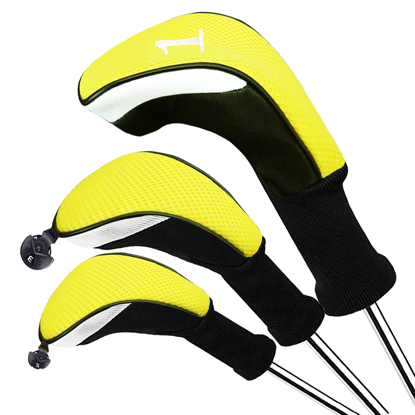 Outdoor Golf Club Head Covers for Woods with Number Tag Long Interchangeable 1 3 5 7 X Driver Fairway Hybrid: No.135 Yellow 3Pcs