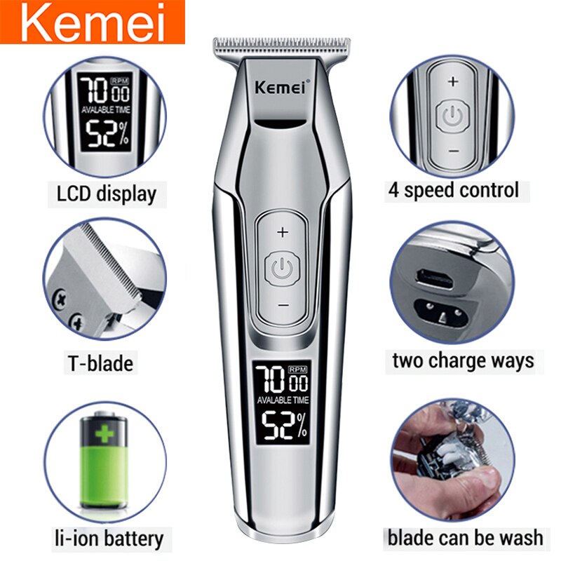 Kemei Tondeuse Baard Trimmer Mannen Tondeuse Lcd Digitale Display Cordless Kapsel Elektrische Scheerapparaat 5