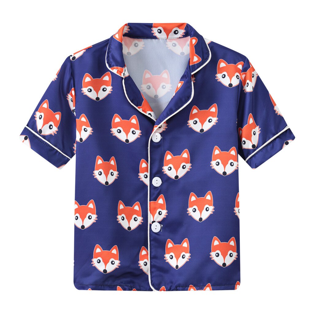 Children Kids Boy Girls Cartoon Pajamas Toddler Baby Sleepwear Set Cute Fox Printed Short Sleeve Shirt Shorts Set Pyjama Enfant