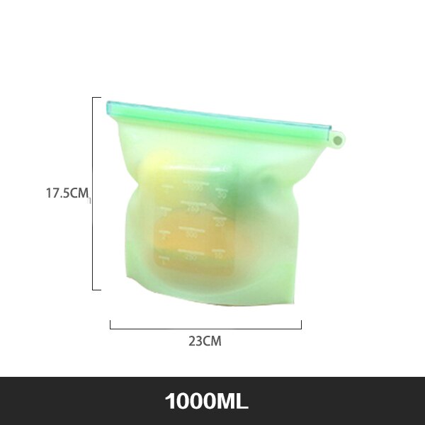 Extra Large 4000ml Silicone Food Saver Bags Reusable Silicone Food Storage Bag Sandwich, Liquid, Snack, Meat, Vegetable: GREEN 1000ML