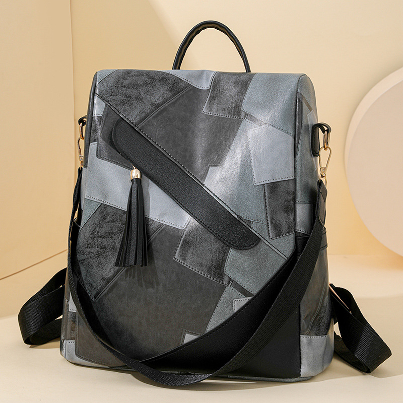 Backpack Ladies Large Capacity Soft PU Backpack Retro Casual Versatile School Bag Travel Bag: black