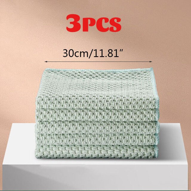 2/3/5 PCS/Set Coton Gaze Chiffon De Nettoyage Chiffon Absorbant Lavage Windows Serviette de Cuisine Torchon Serviettes multi-usages Chiffon: Green-30CM-3PCS