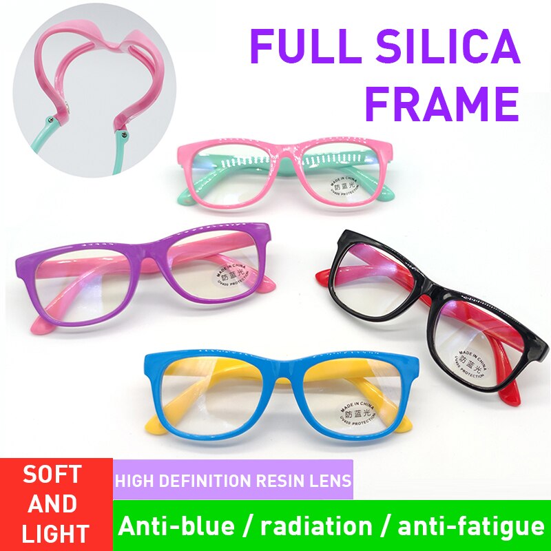 Bendable Children Optical Glasses Flexible One-piece Safe Eyeglasses Plain Mirror Silicone Anti-blue Light Goggles Eyewear