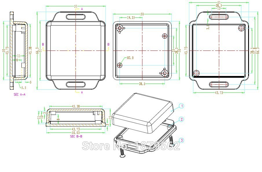 [2 colors] 51*51*15mm wall mount plastic box for electronic project junction box pcb small DIY led box waterproof outlet box