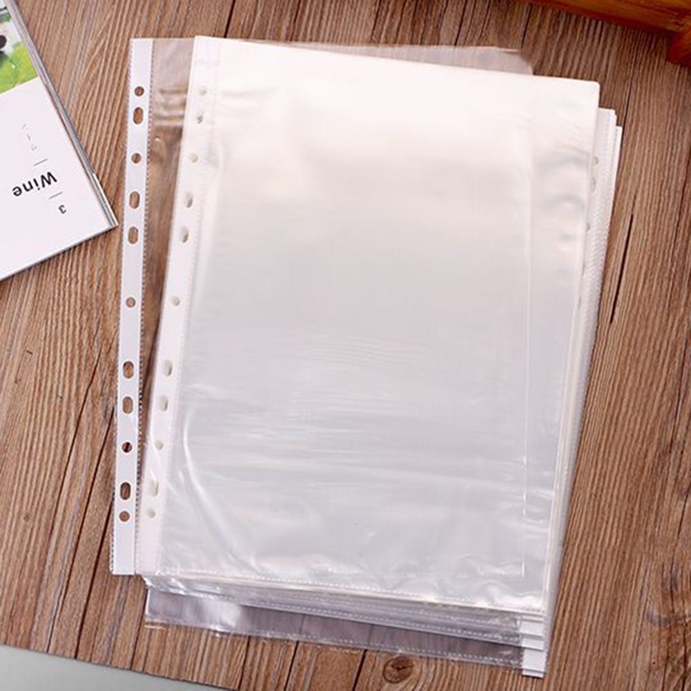 100 stücke Dünne Kunststoff A4 Ordner Taschen transparent Gestanzt Tasche Ordner Einreichung 11 Löcher verlieren Blatt Dokument Blatt Protektoren