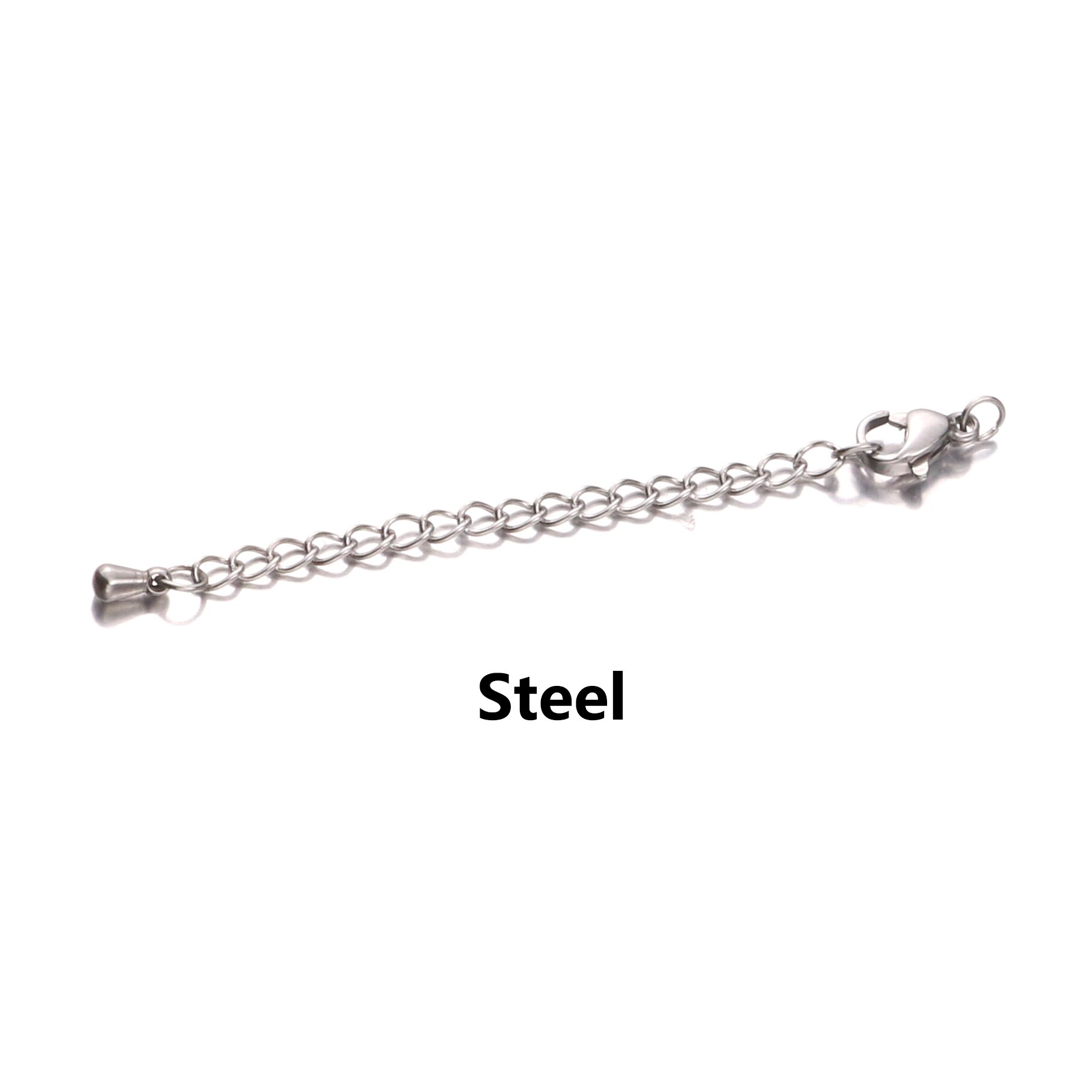 10Pcs Rvs Uitgebreide Uitbreiding Staart Drip Chain Kreeft Sluitingen Connector Diy Sieraden Maken Bevindingen Armband Ketting: Steel