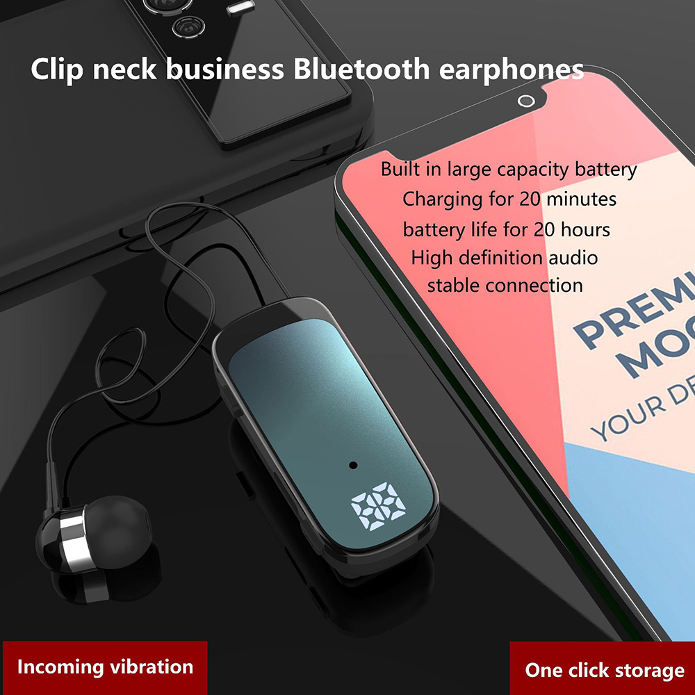 Écouteurs Bluetooth avec fil rétractable, casque avec fil, musique professionnelle, rappel de vibration 20h, allergique, 2 téléphones