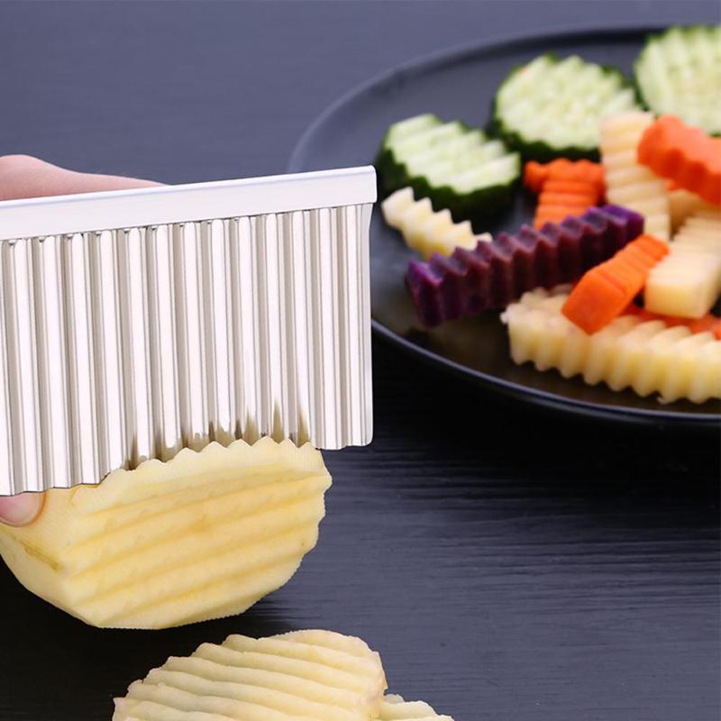 Stainless Steel Potato Wavy Edged Knife Chip Slicer Kitchen Gadget Peeler Cooking Tools Potato Cutter Chopper French Fry Maker