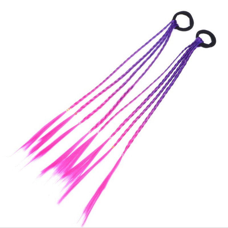 Women Girls Colored Strands for hair Headband Braided Hairband Kid Elastic Hair Rubber Band Hair Clip Wig Pigtail Accessories