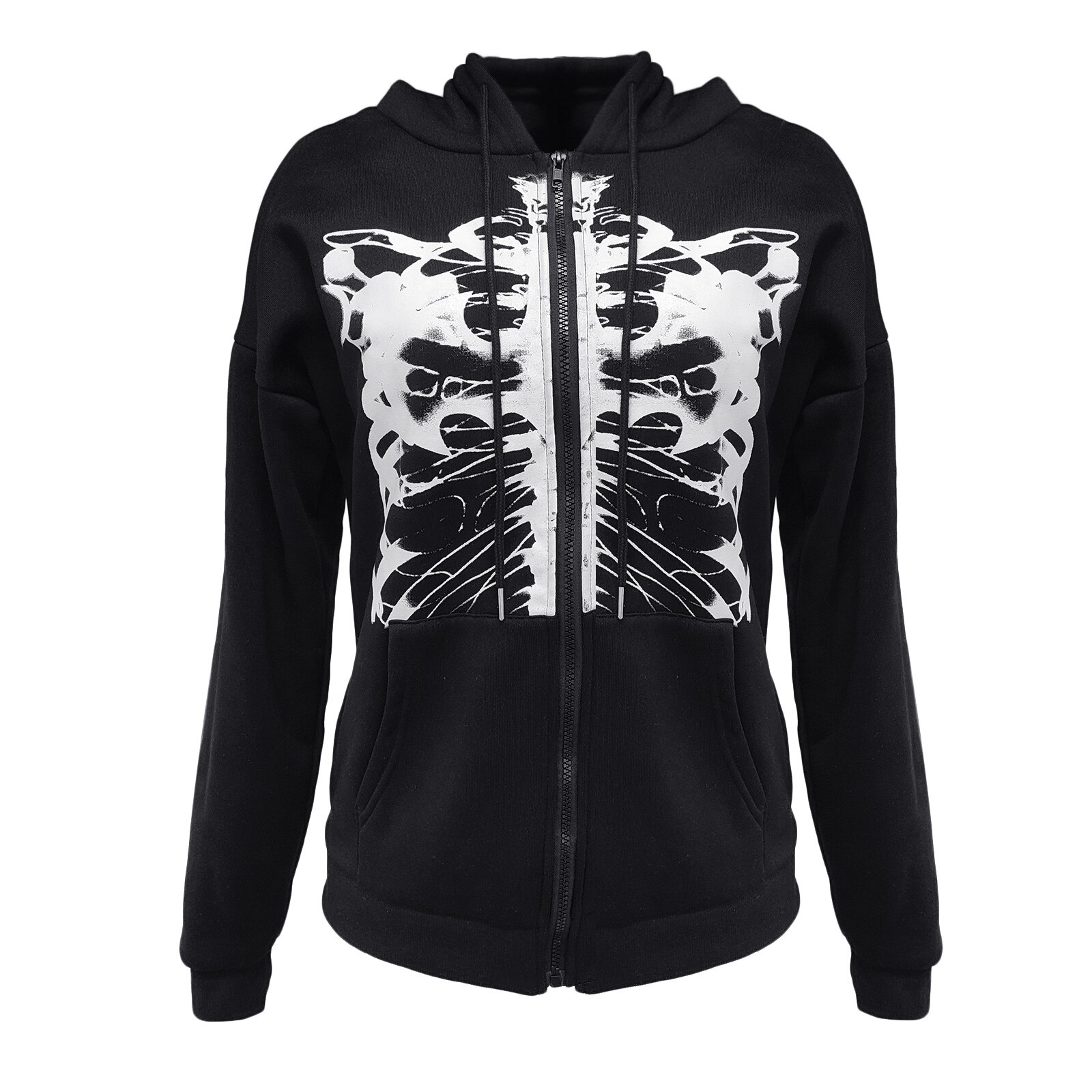 Y2K Esthetische Skull Gothic Jas Vrouwen Hooded Sweater Skelet Print Lange Mouwen Vintage Vest Met Trekkoord Zak