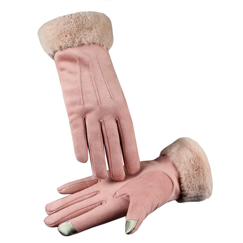 Guantes de ante para Invierno para mujer, guantes de cuero con pantalla táctil, Dedo Largo, Otoño, cálidos, de terciopelo, para conducir