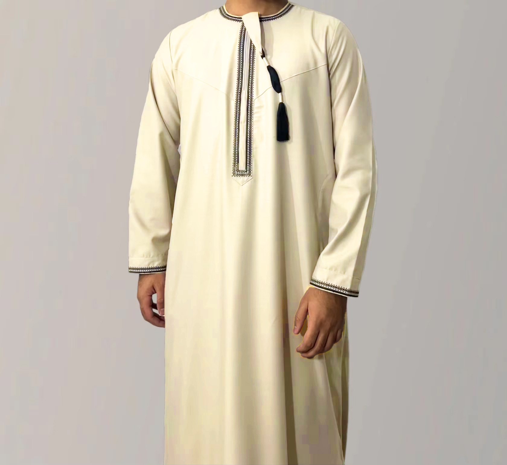 Moslim Mode Abaya voor Mannen Lange Mouw Jurk Gewaad O-hals Borduren Mannen Jubba Thobe Pakistan Arabische Islam Kleding Gebed Kaftan: 52 / Blauw