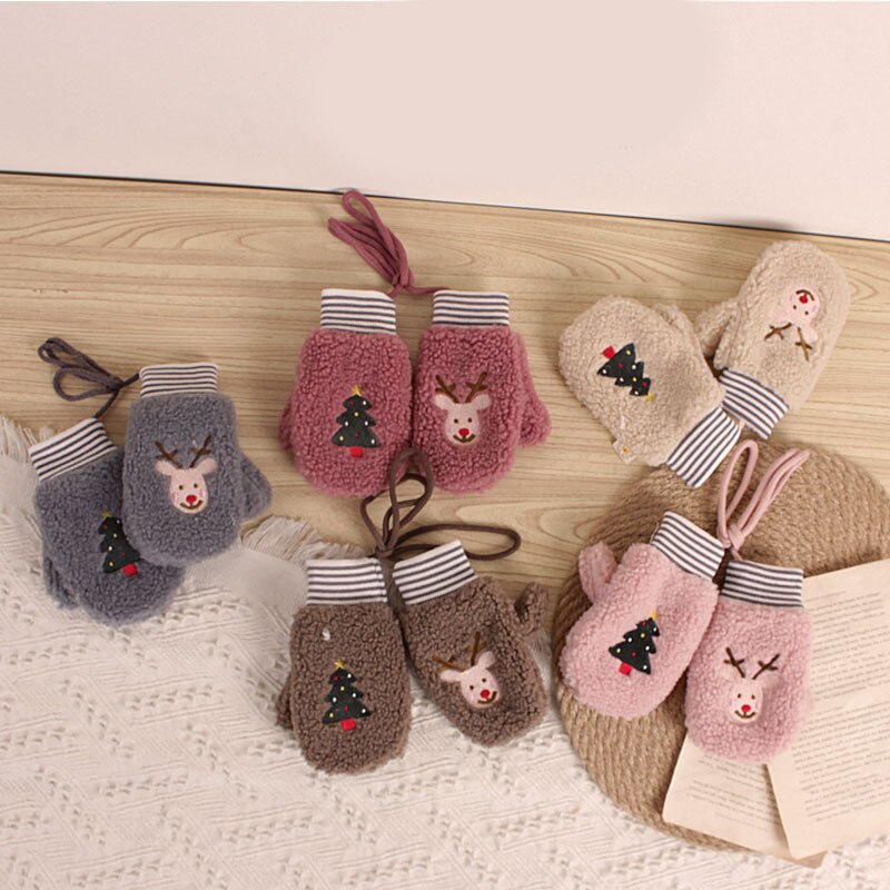 Macaron kleur kerst wind kinderhandschoenen winter fluweel kerstboom cartoon hert babymeisje halter handschoenen 2-6t