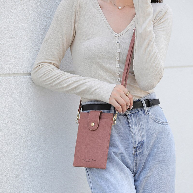 Tynn messenger bag dame liten skulder bag dame mobiltelefon lomme mini crossbody bag kvinne kort veske