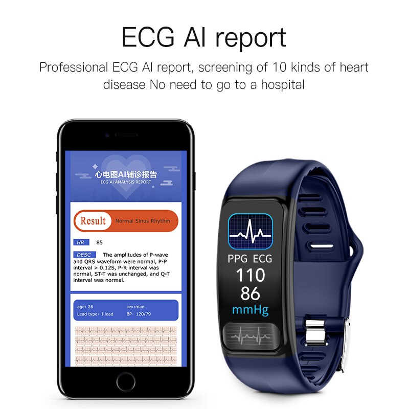 P12 ECG PPG SPO2 Smart Bracelet Heart Rate Blood Pressure Monitor Sport Smart Band IP67 Waterproof Fitness Tracker PK P1 P3 P11