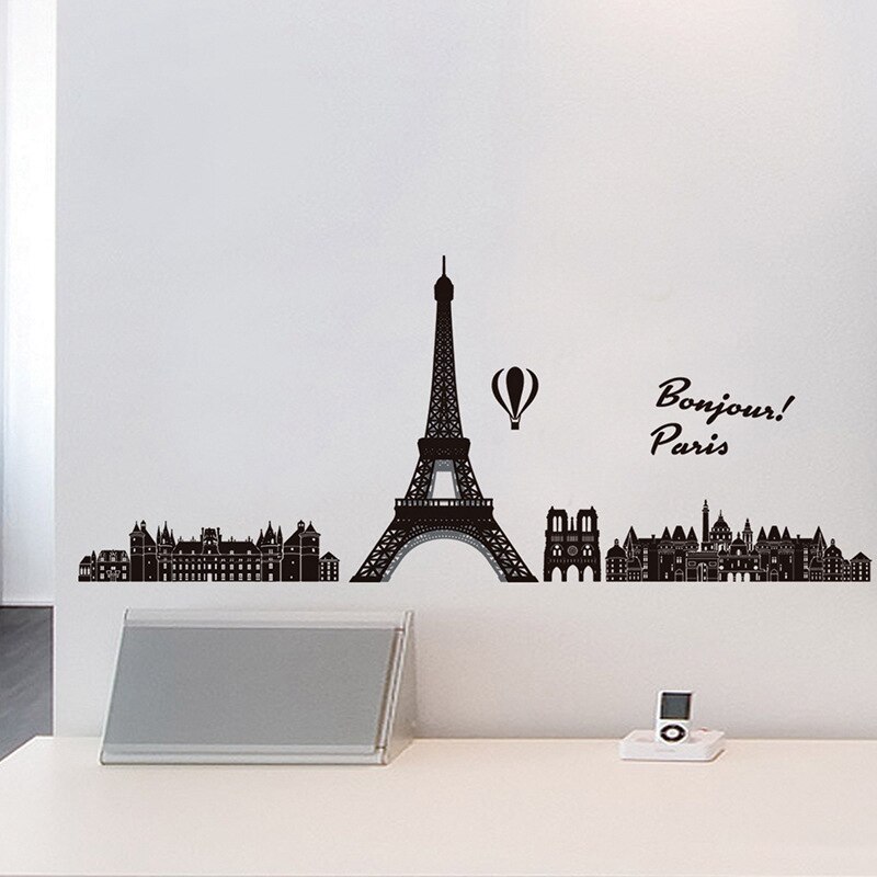 Zs Sticker Paris wall stickers Eiffel tower wall decals skyline vinyl living room bedroom sticker background city